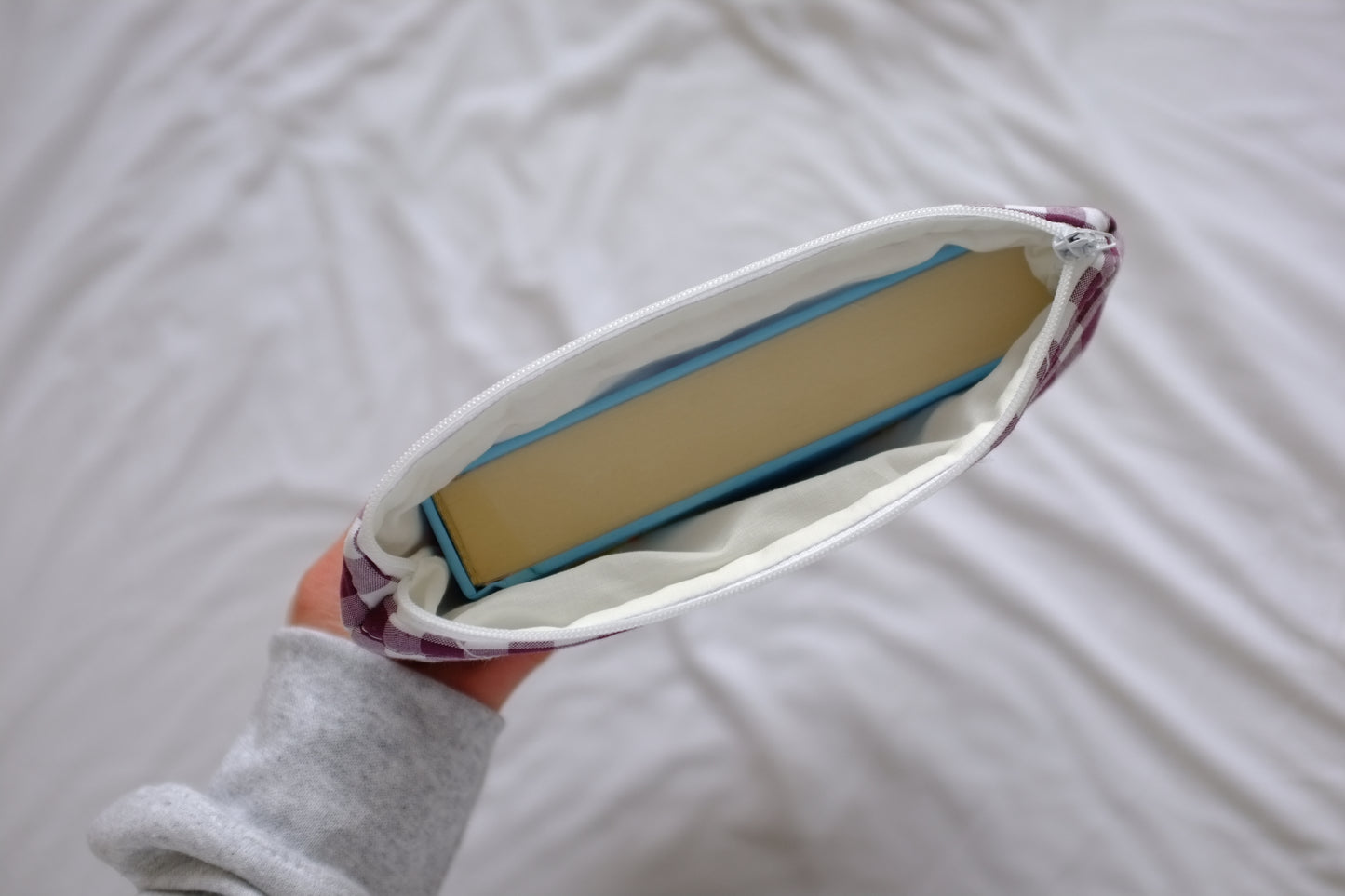 Plum gingham book sleeve