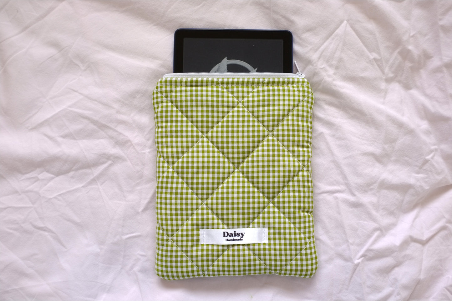 Kindle sleeve olive green mini gingham