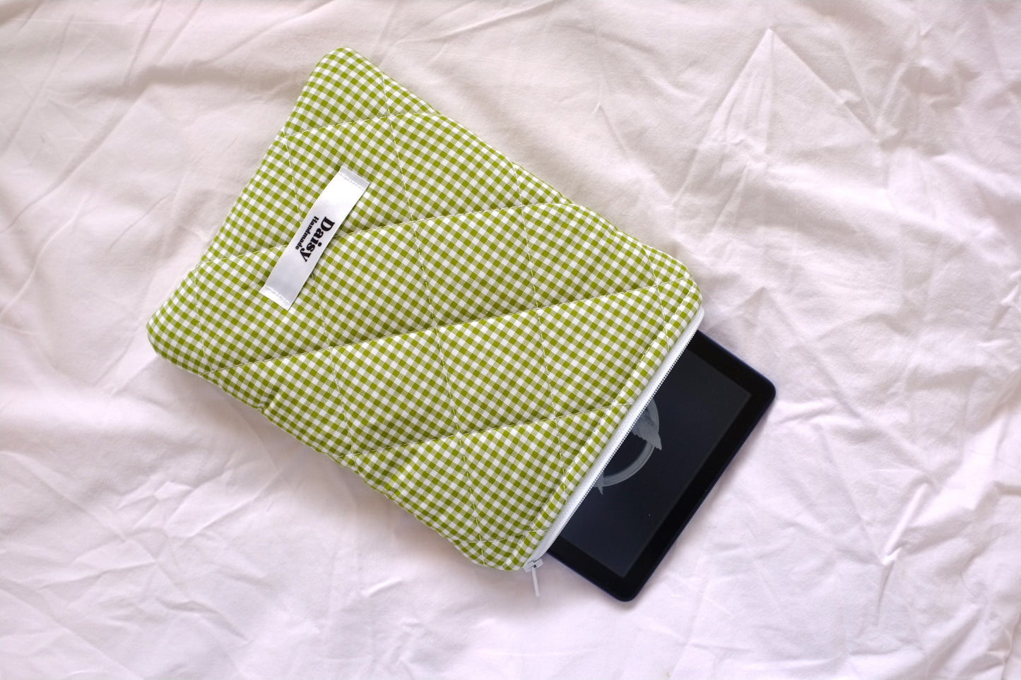 Kindle sleeve olive green mini gingham