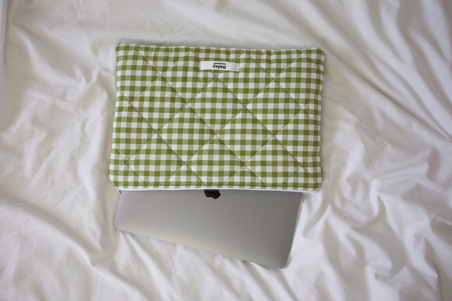 Laptop sleeve olive green gingham