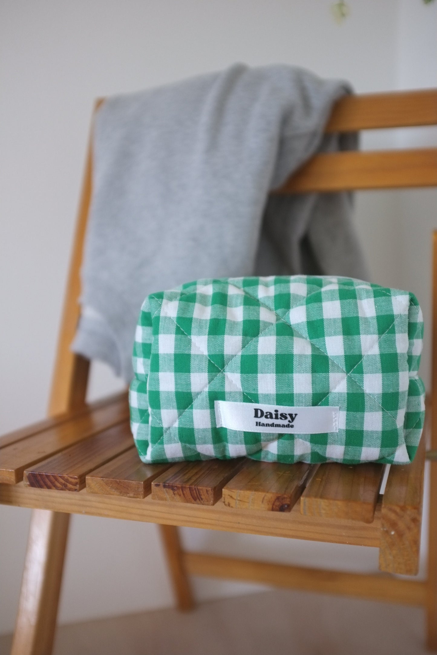 Makeup bag emerald green gingham