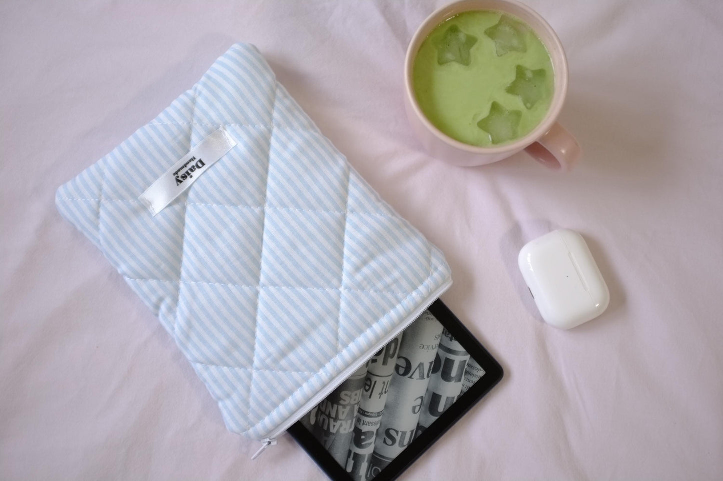 Kindle sleeve light blue stripe