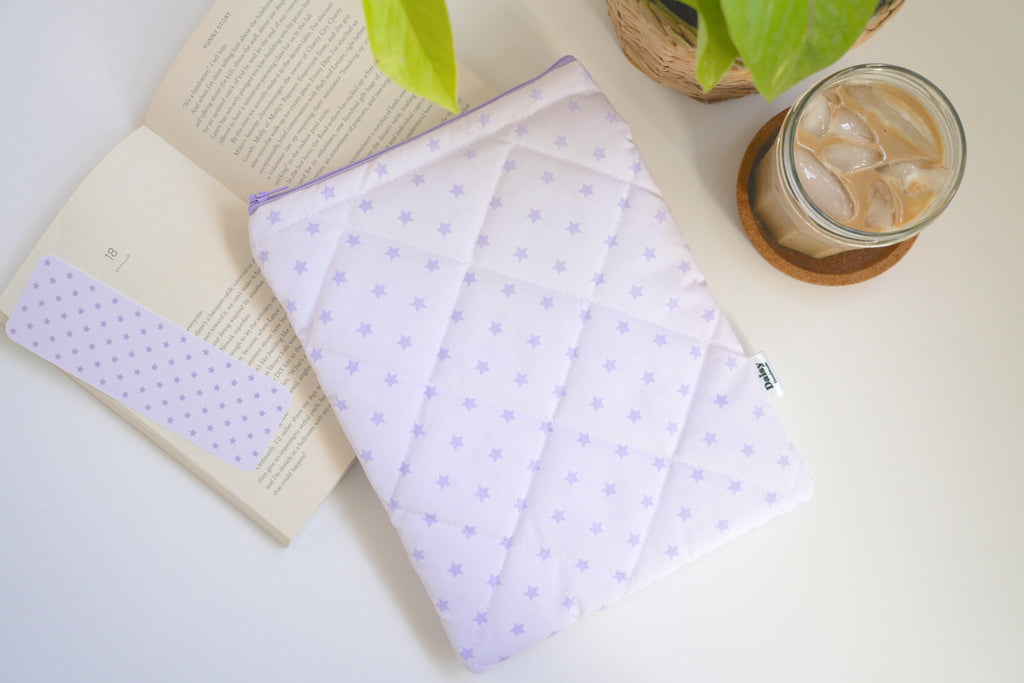 Quilted purple star book sleeve