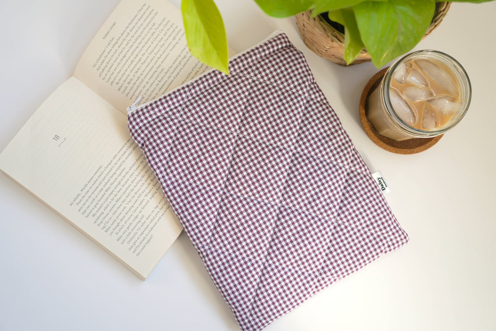 Quilted Plum mini gingham book sleeve