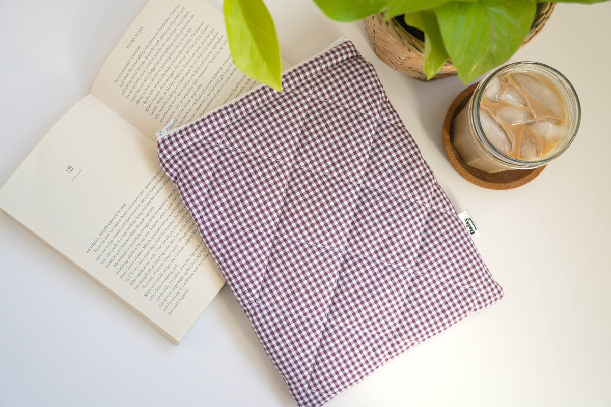 Quilted Plum mini gingham book sleeve