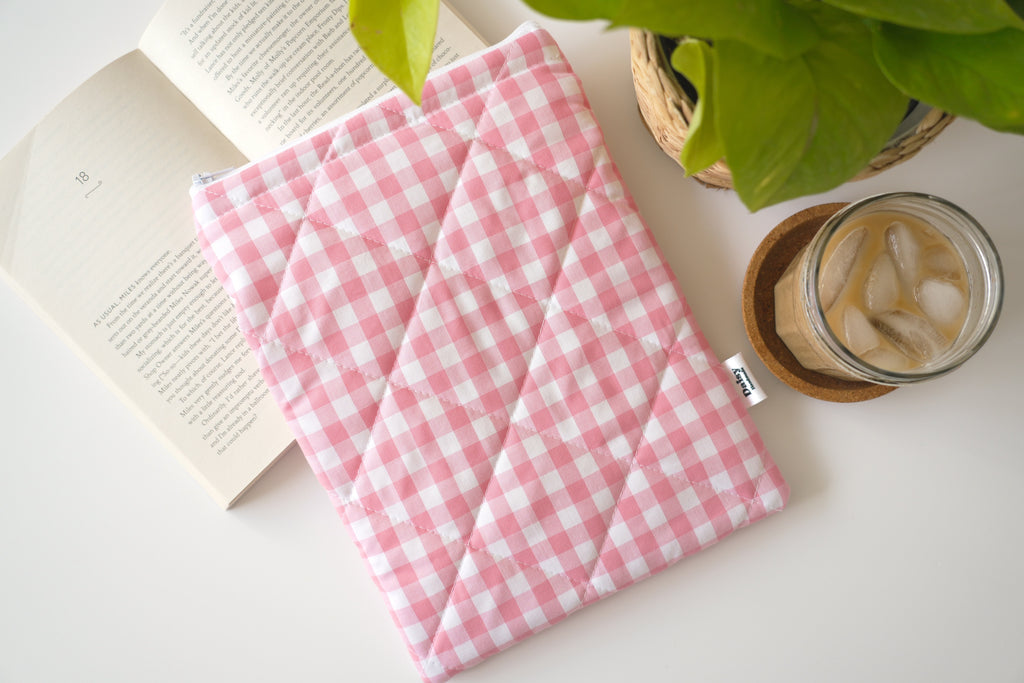 Quilted pink gingham book sleeve