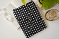 Quilted black polka dot book sleeve