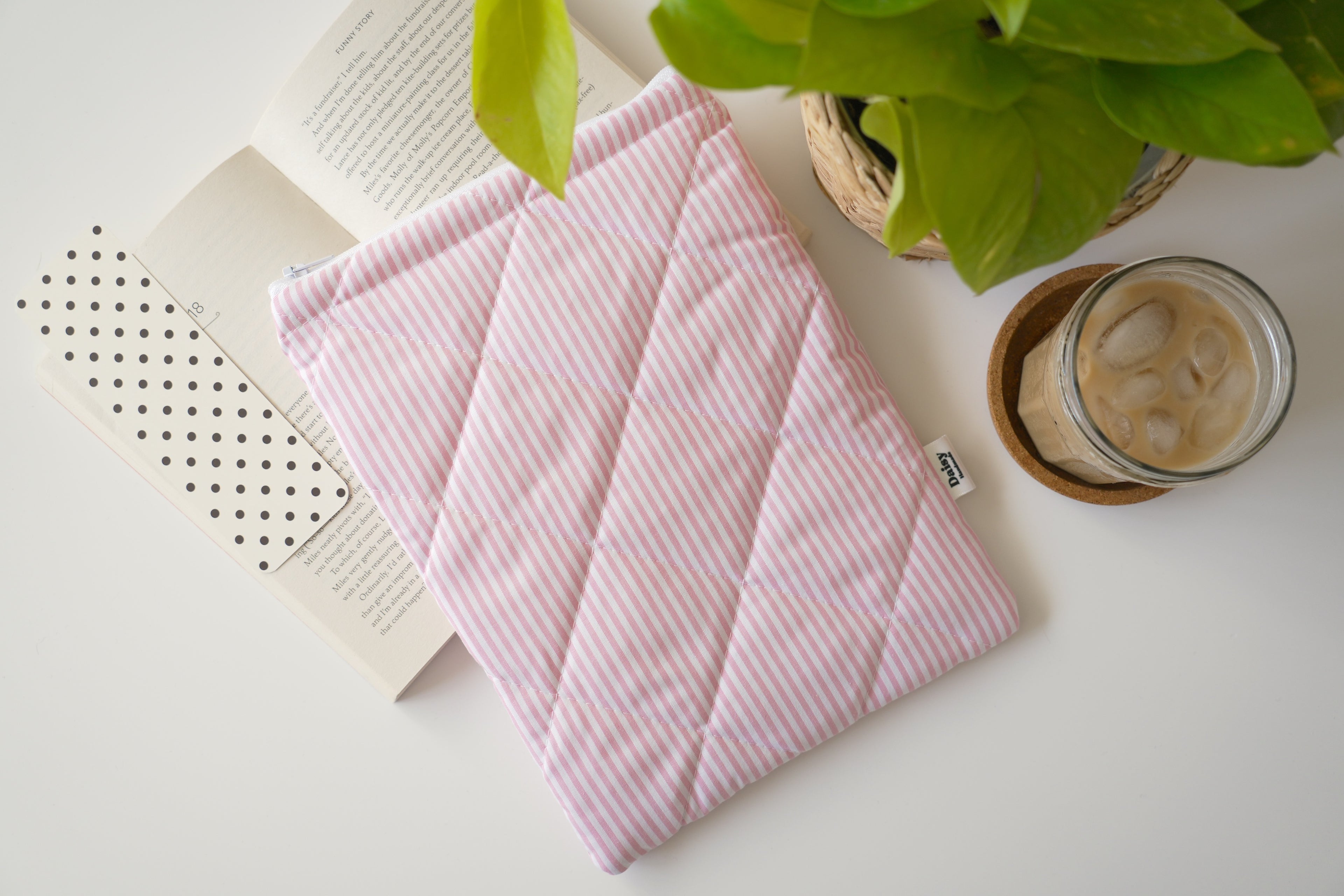 Quilted Pink stripe book sleeve