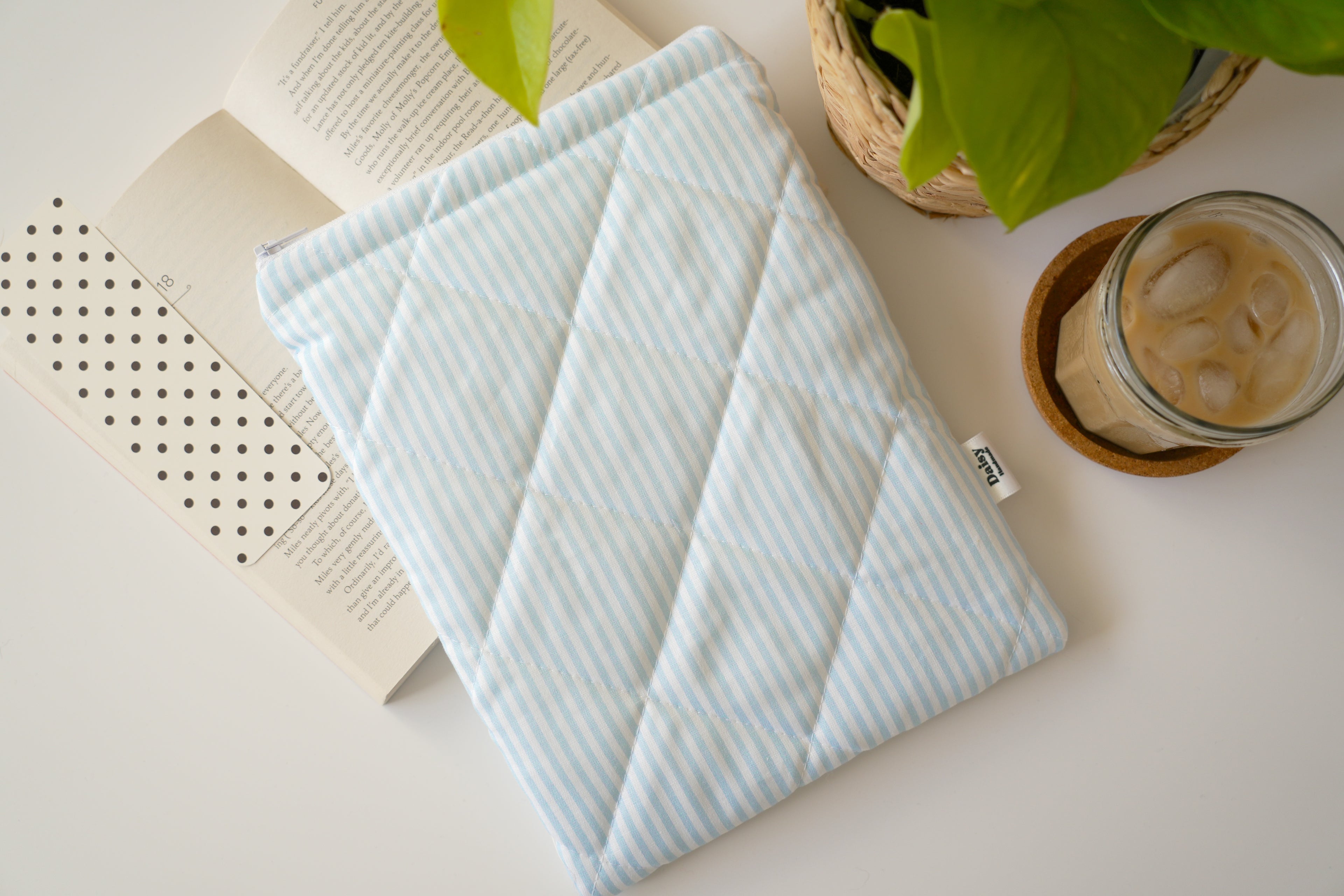 Quilted blue stripe book sleeve