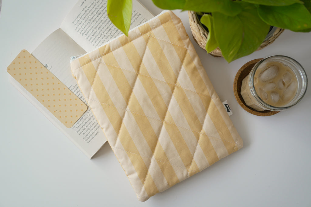 Quilted yellow stripe book sleeve