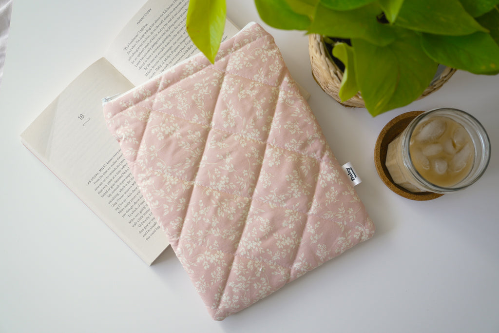 Quilted vintage pink floral book sleeve