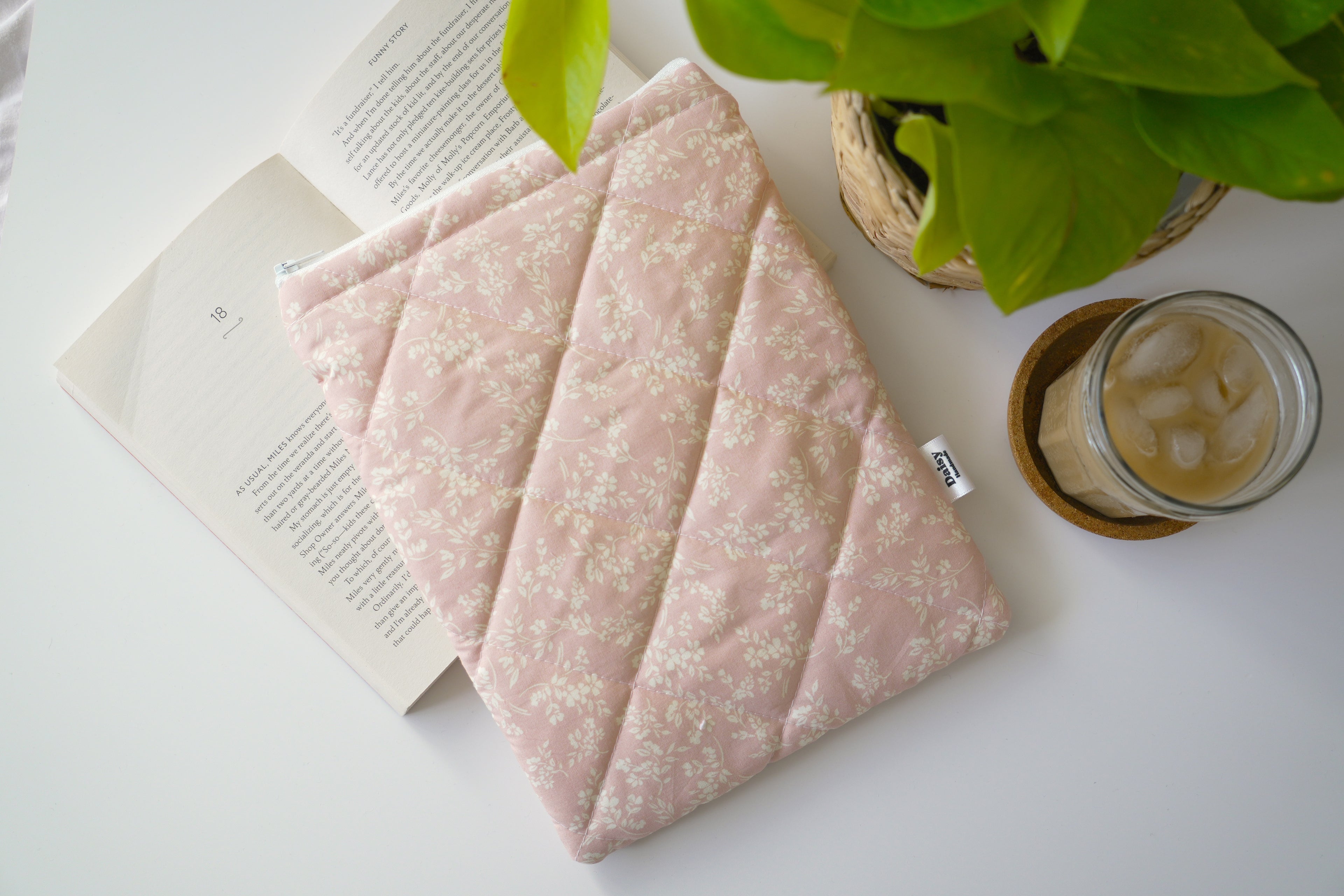 Quilted vintage pink floral book sleeve