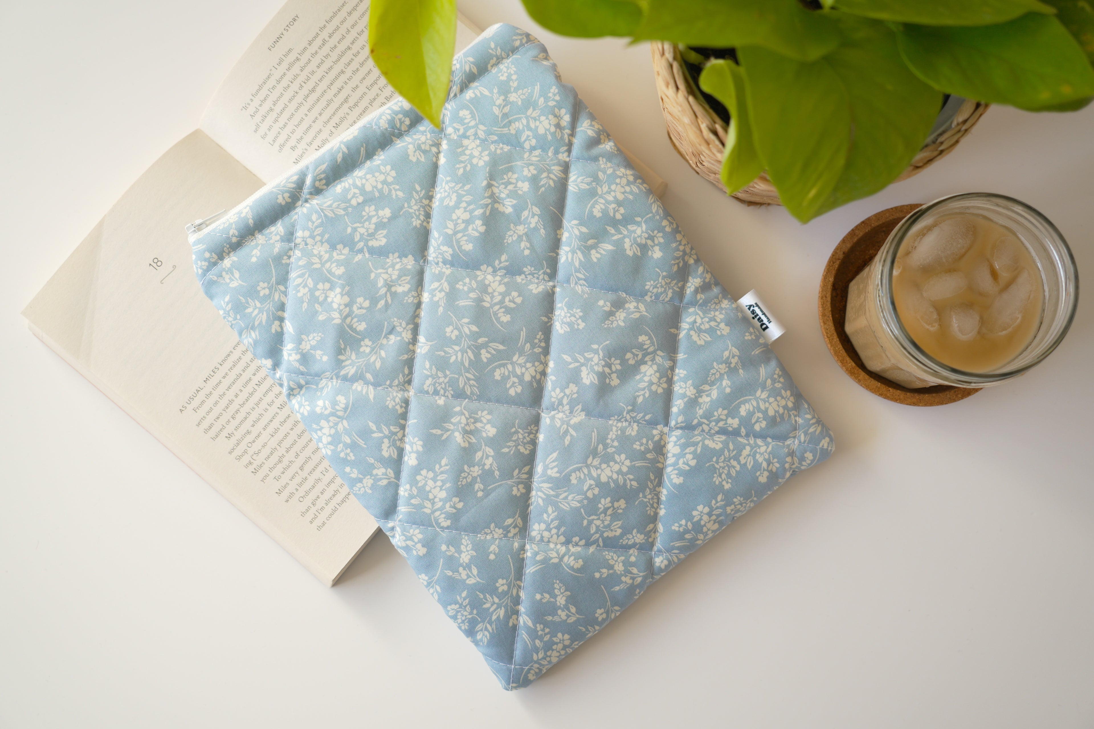 Quilted vintage blue floral book sleeve