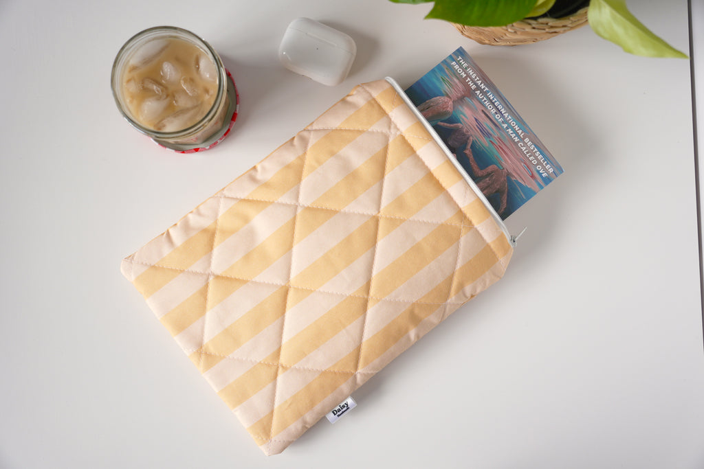Quilted yellow stripe book sleeve