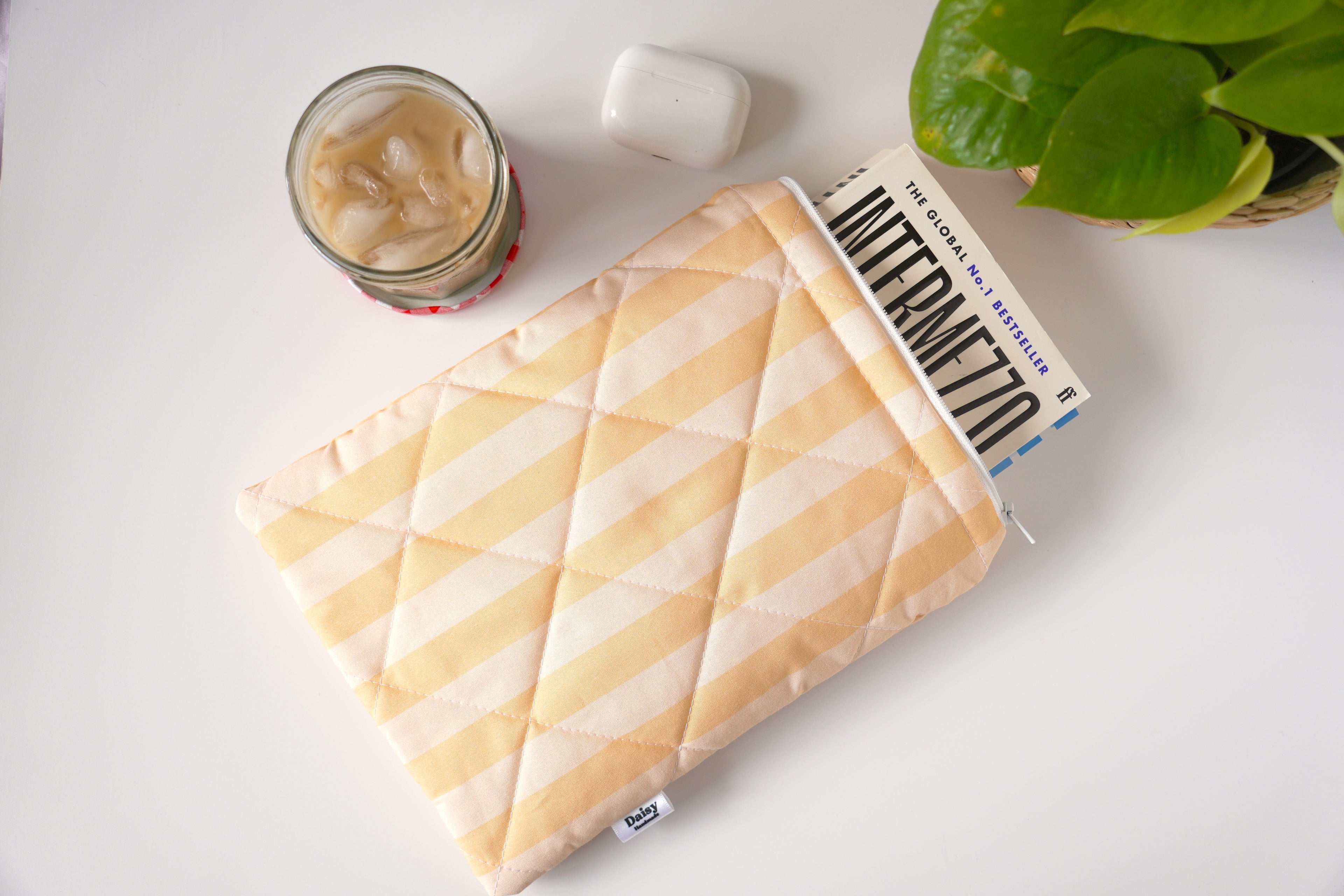Quilted yellow stripe book sleeve