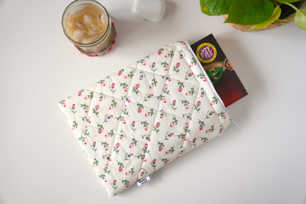Quilted Ivory rose buds book sleeve