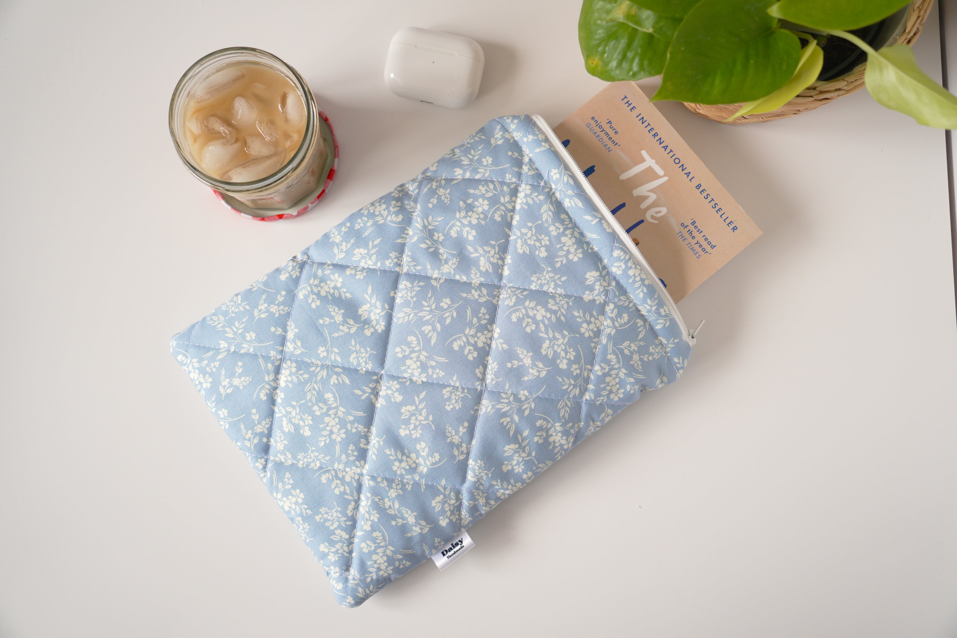 Quilted vintage blue floral book sleeve