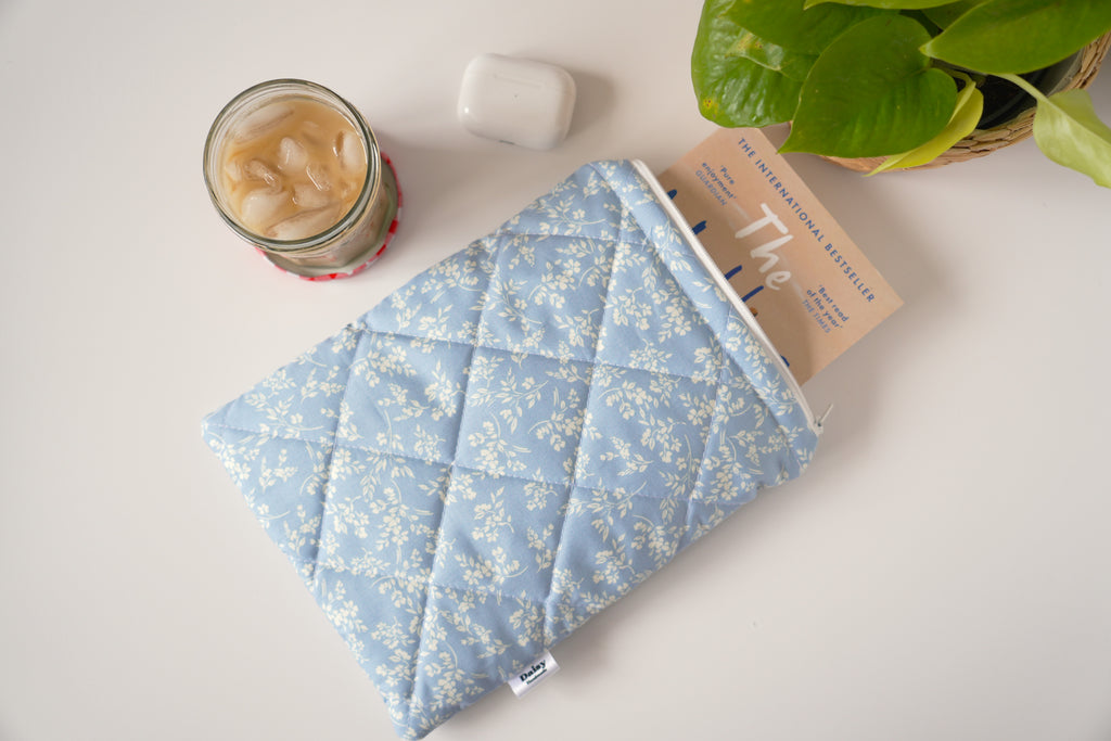 Quilted vintage blue floral book sleeve