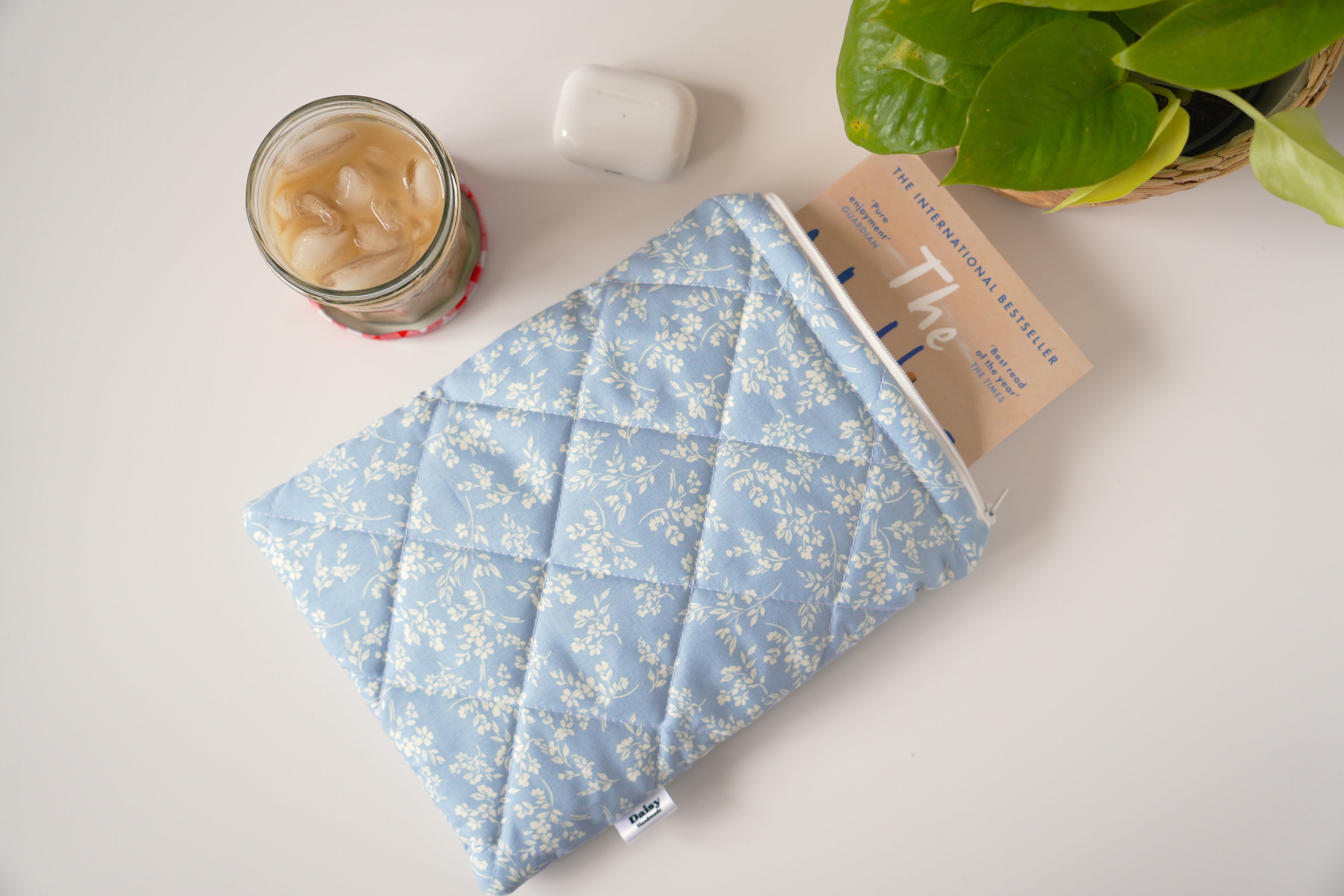 Quilted vintage blue floral book sleeve