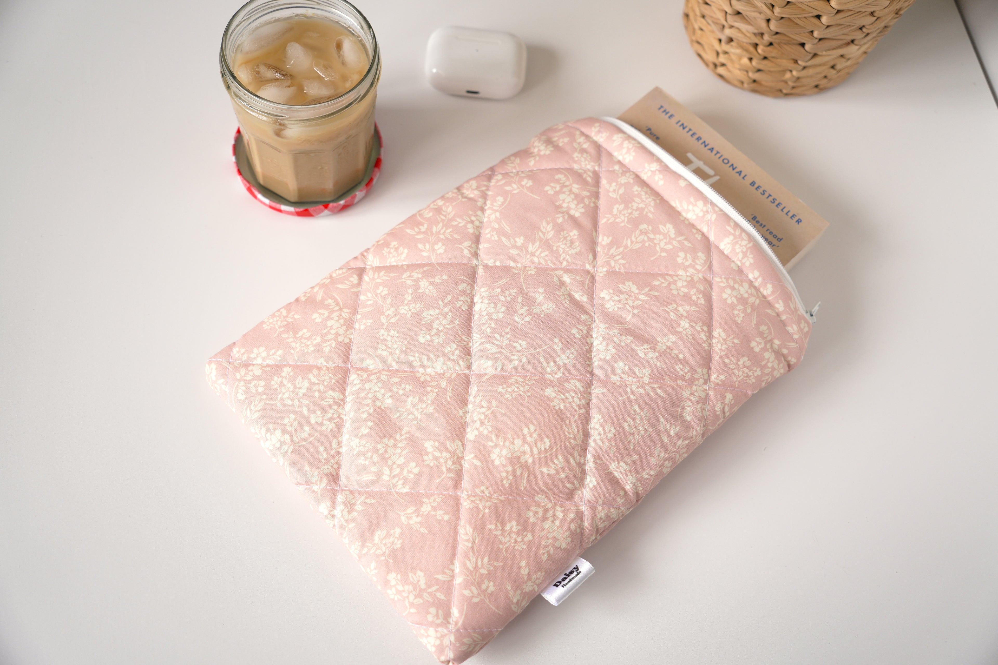 Quilted vintage pink floral book sleeve