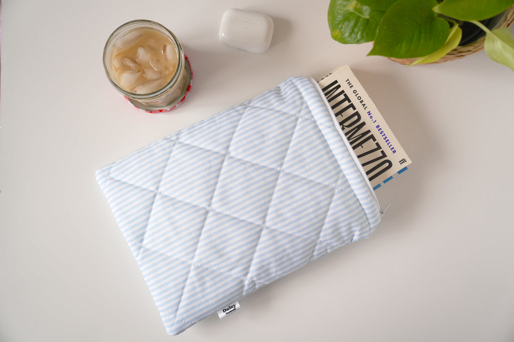 Quilted blue stripe book sleeve