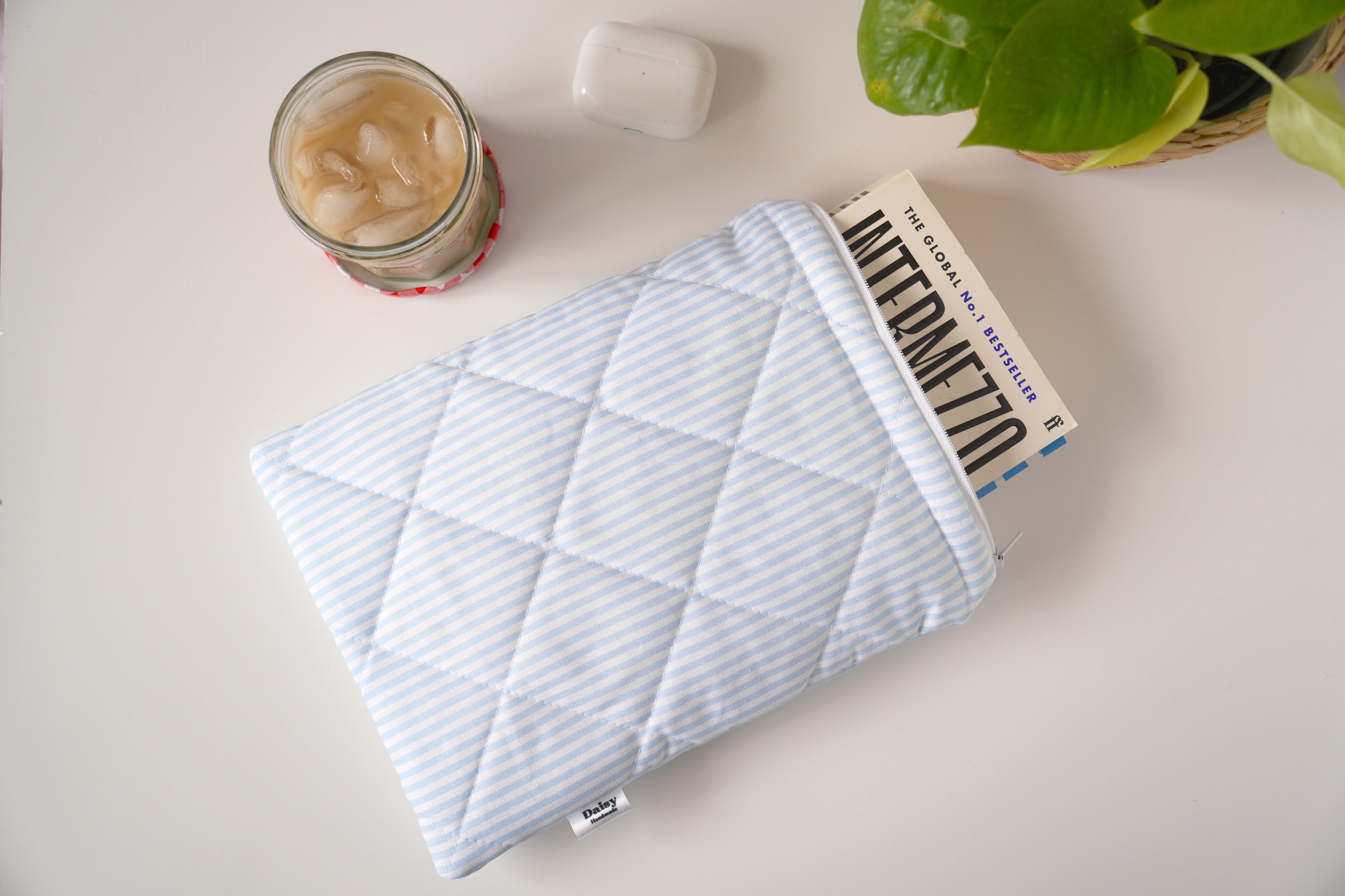 Quilted blue stripe book sleeve