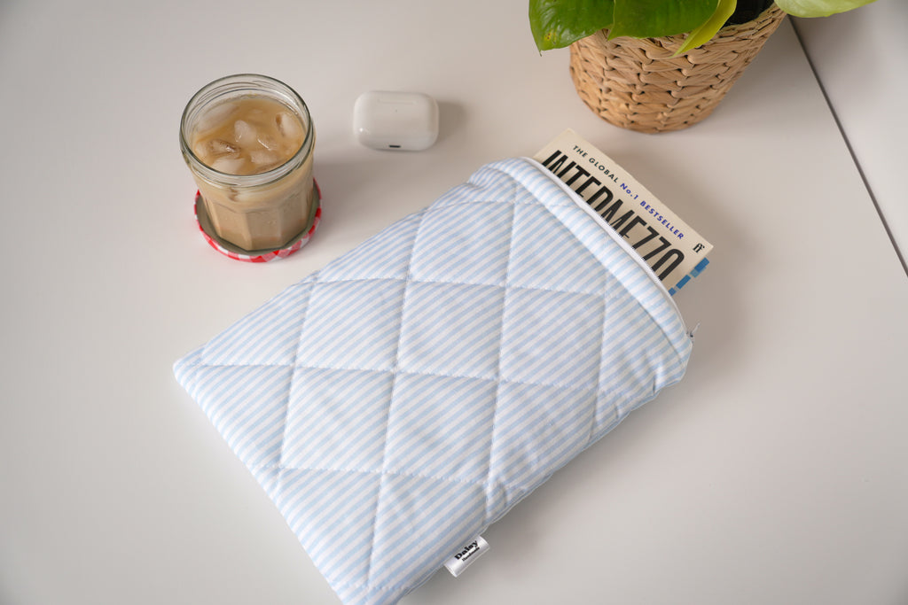 Quilted blue stripe book sleeve