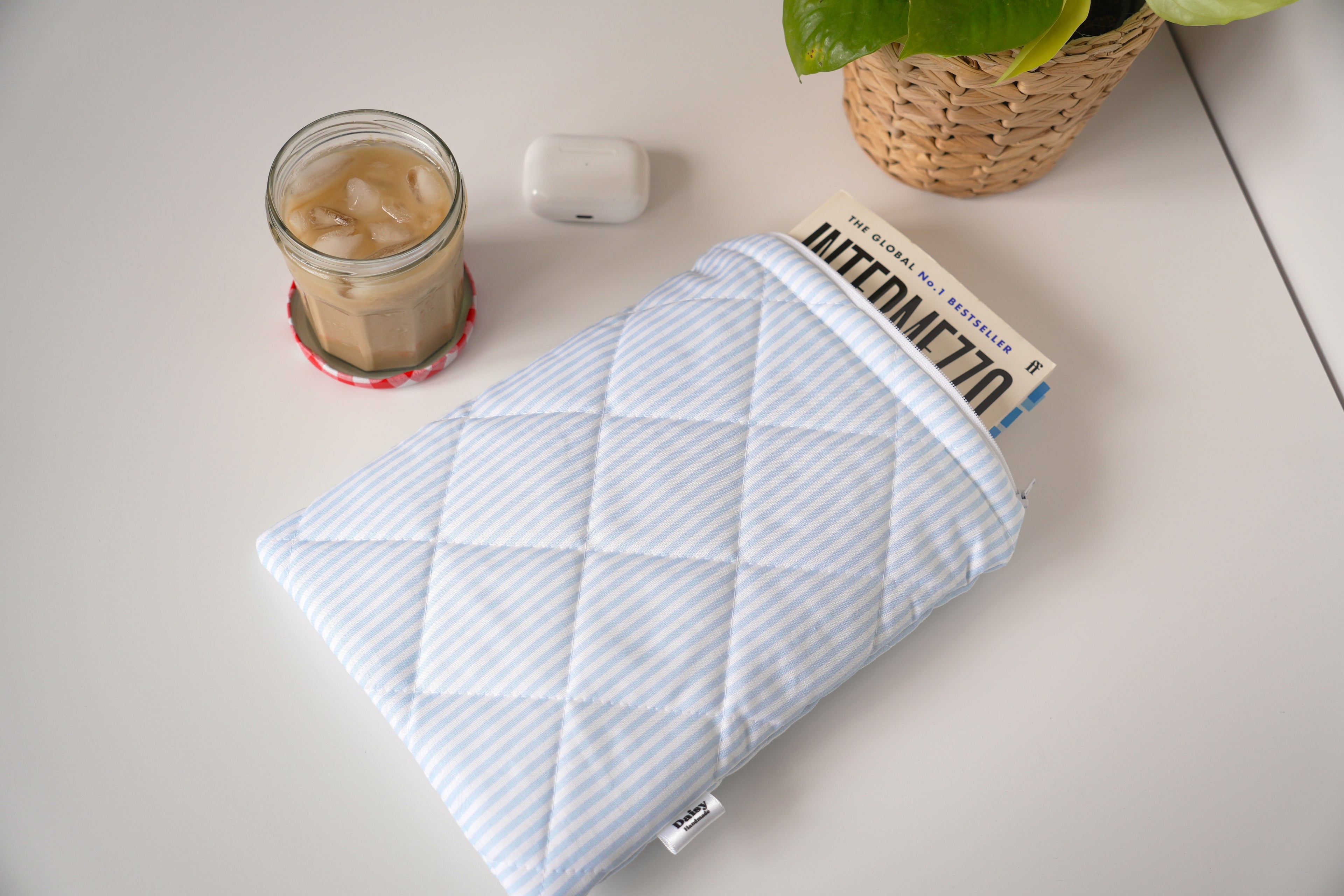 Quilted blue stripe book sleeve