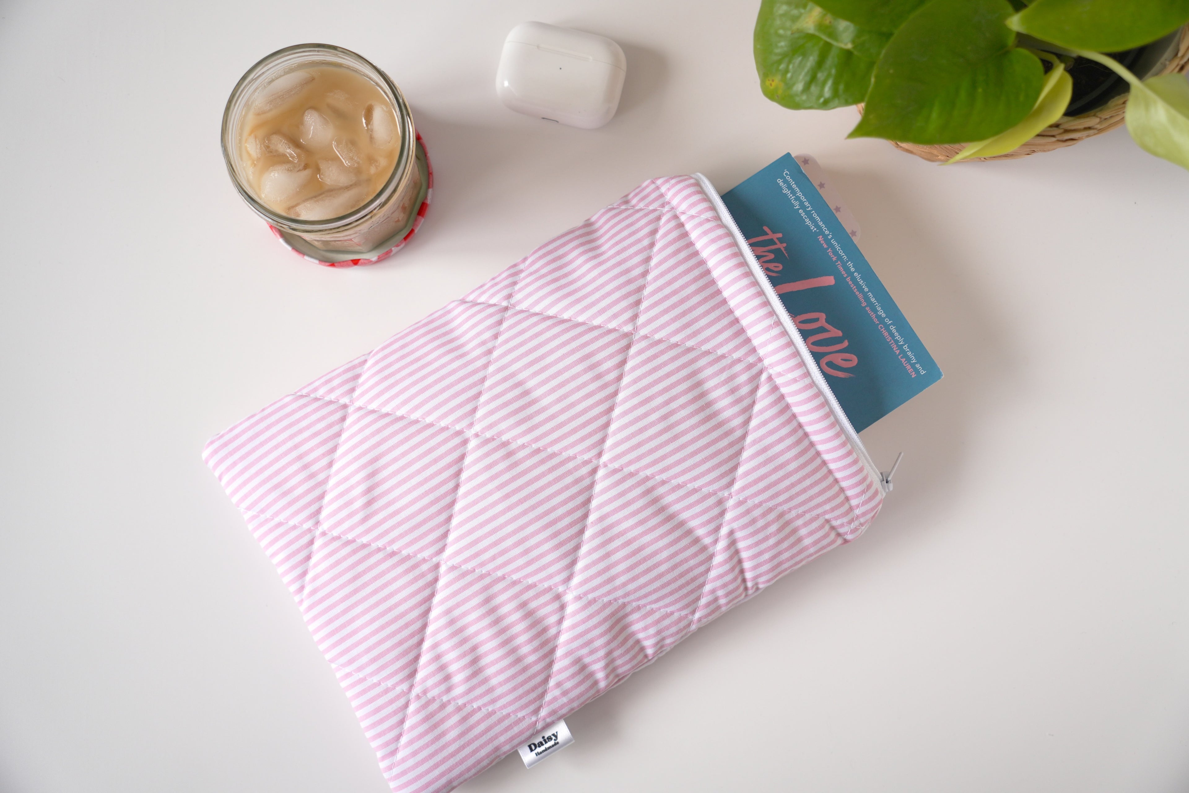 Quilted Pink stripe book sleeve