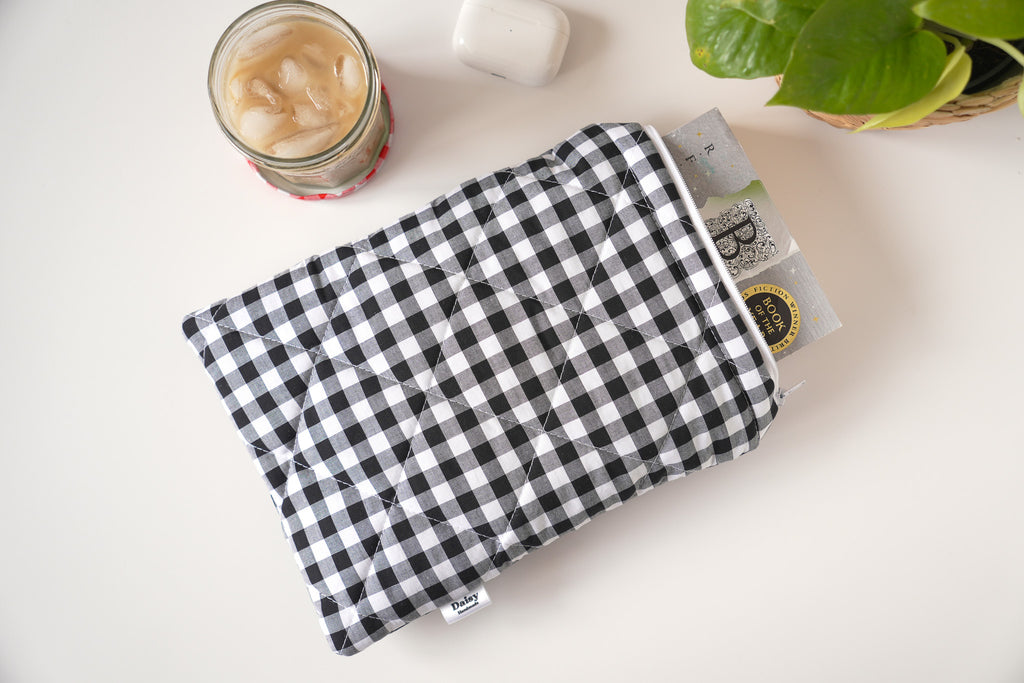 Quilted black gingham book sleeve