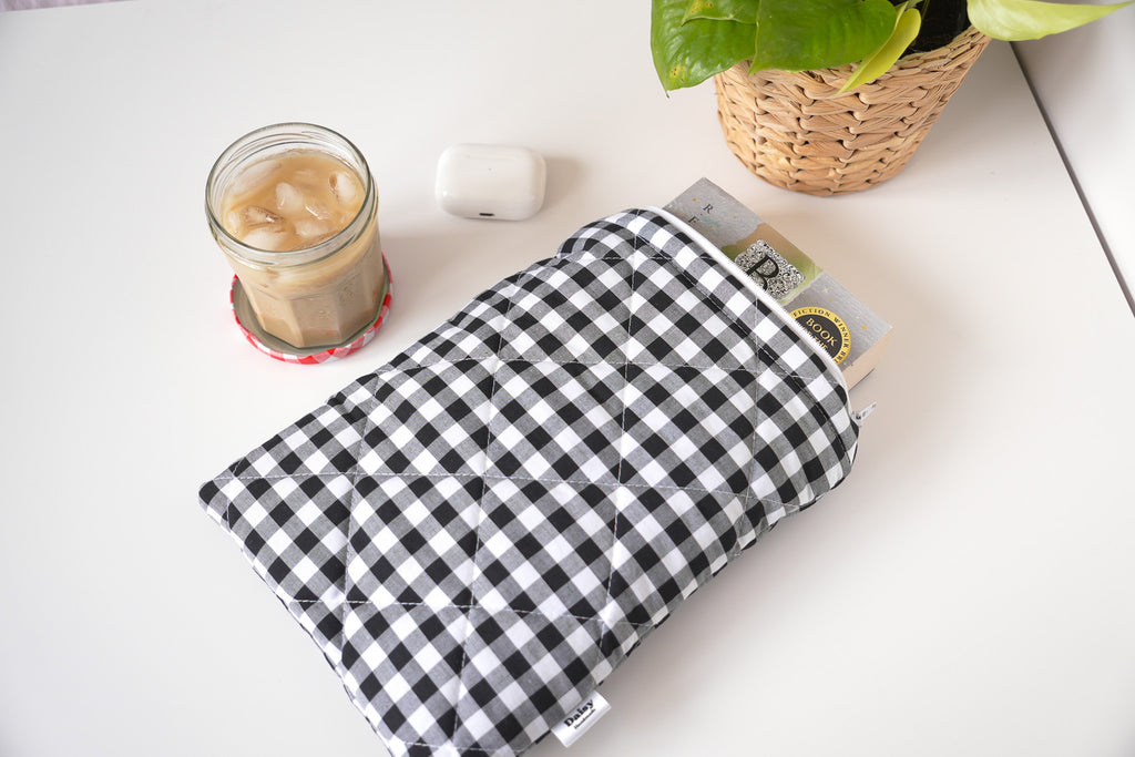 Quilted black gingham book sleeve