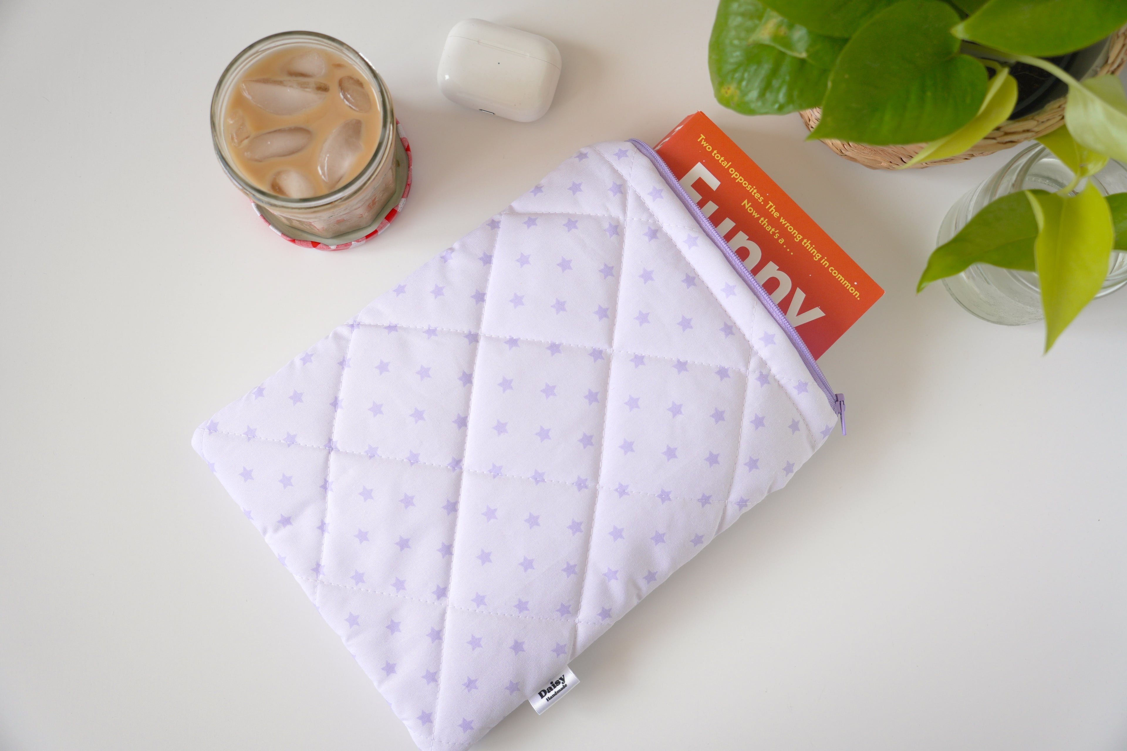 Quilted purple star book sleeve