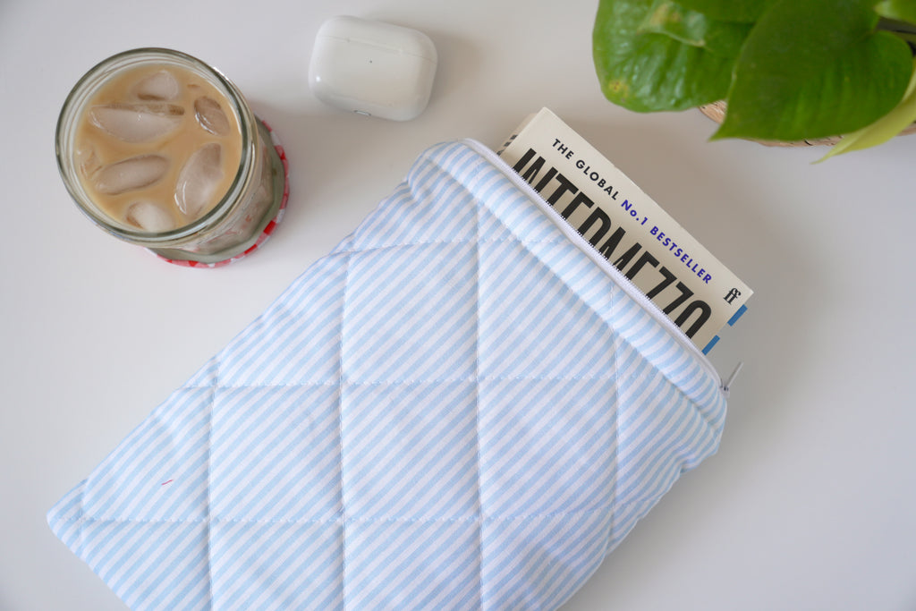 Quilted blue stripe book sleeve