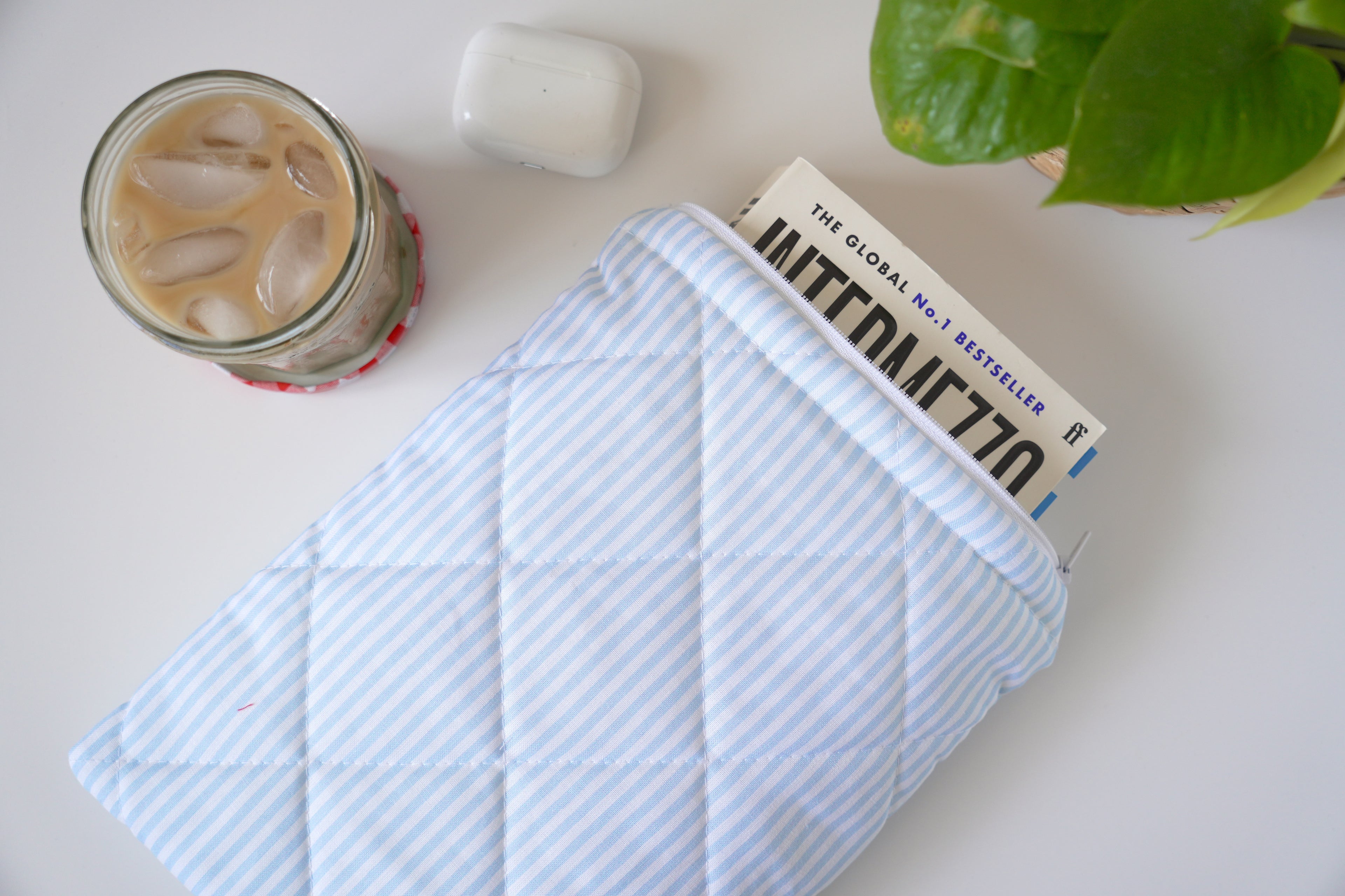 Quilted blue stripe book sleeve