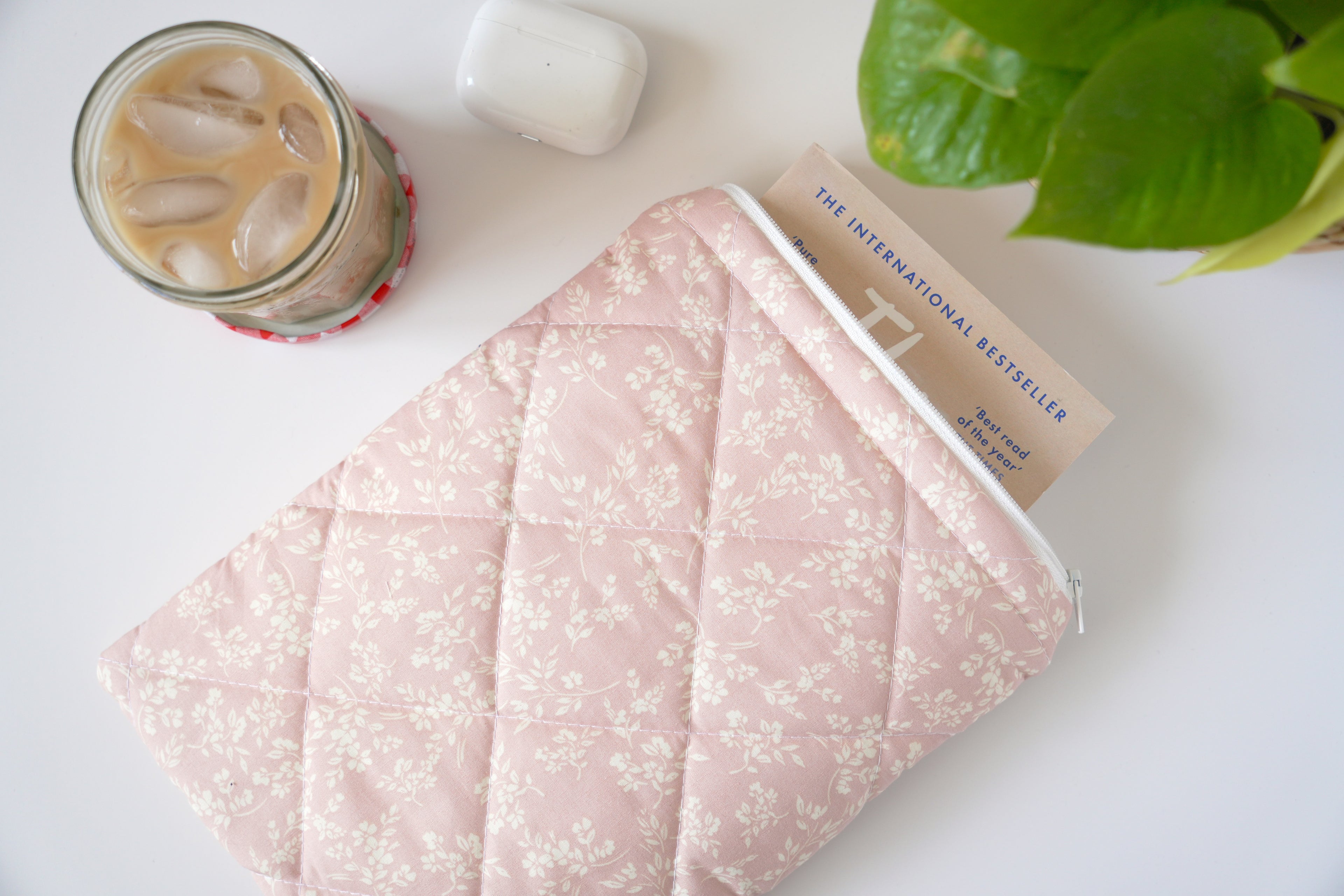 Quilted vintage pink floral book sleeve