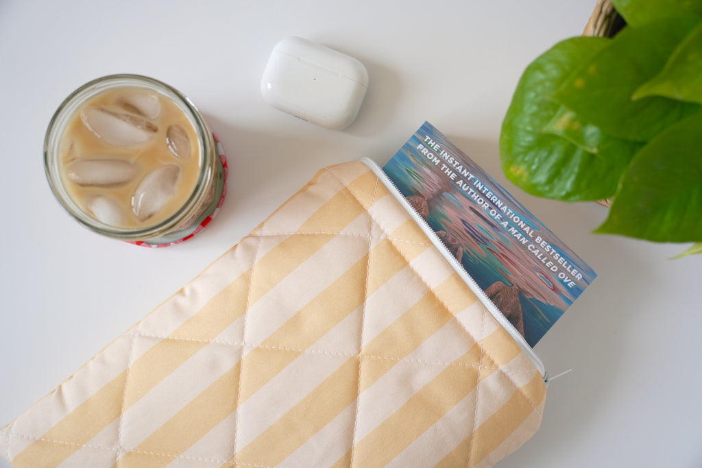Quilted yellow stripe book sleeve