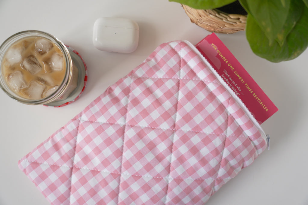 Quilted pink gingham book sleeve