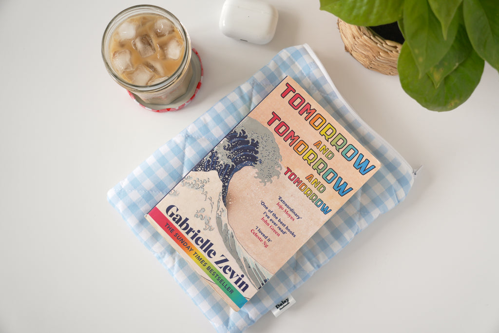 Quilted light blue gingham book sleeve