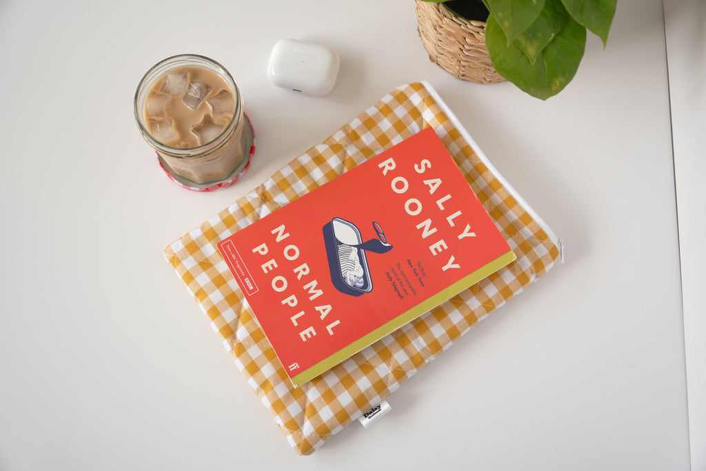 Quilted mustard yellow gingham book sleeve