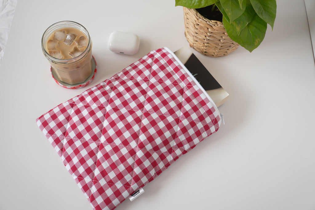 Quilted raspberry pink gingham book sleeve