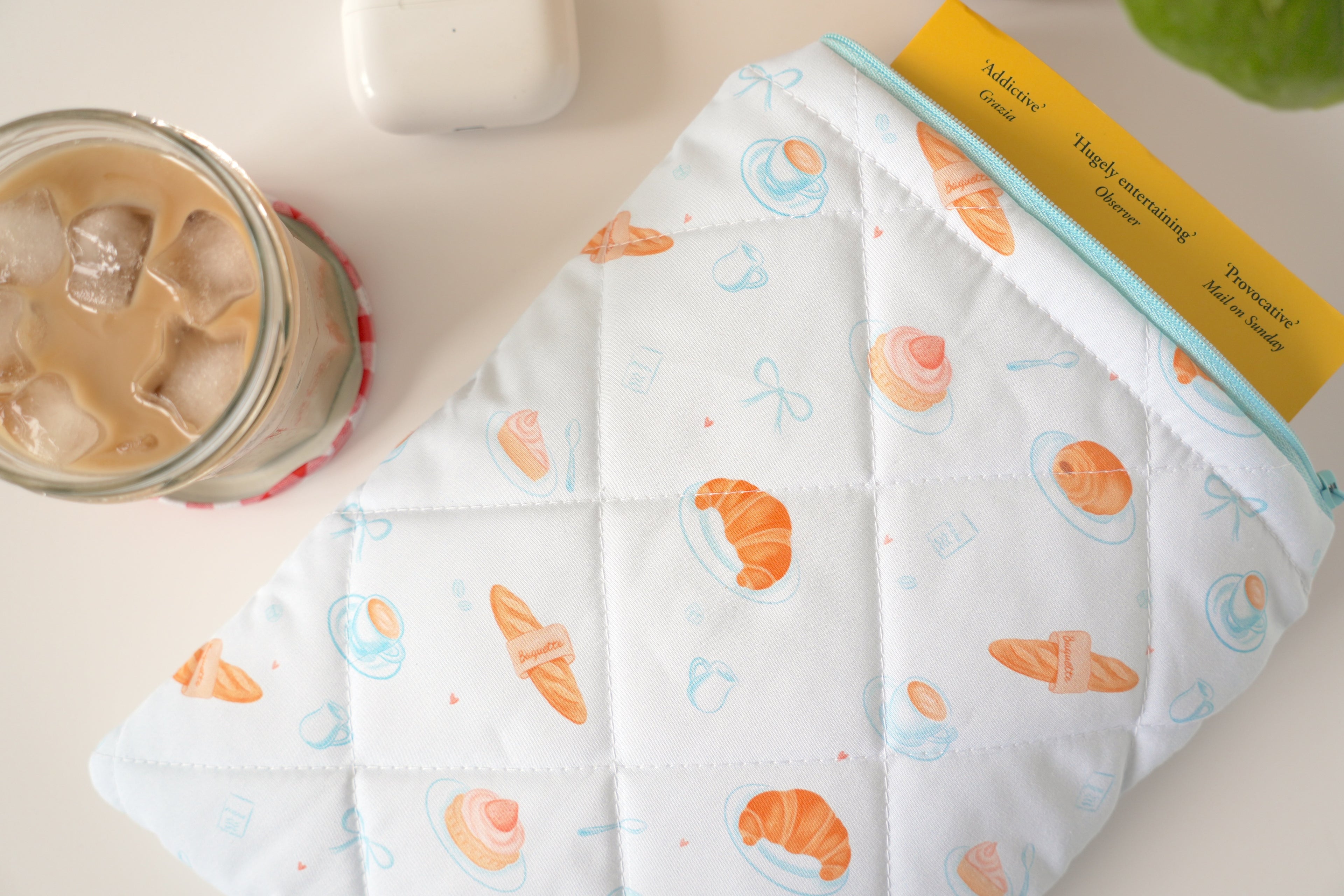 Quilted blue bakery book sleeve