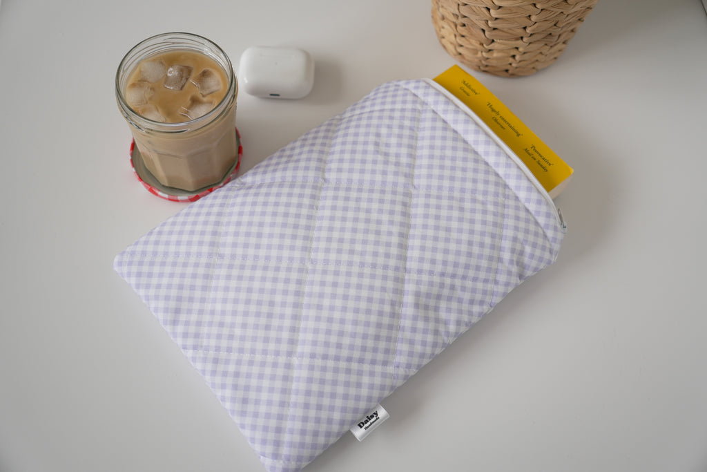 Quilted purple diagonal gingham book sleeve