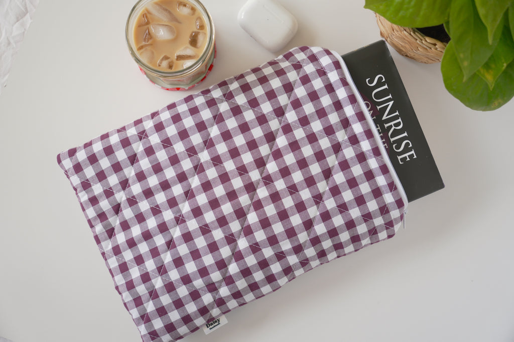 Quilted Plum gingham book sleeve