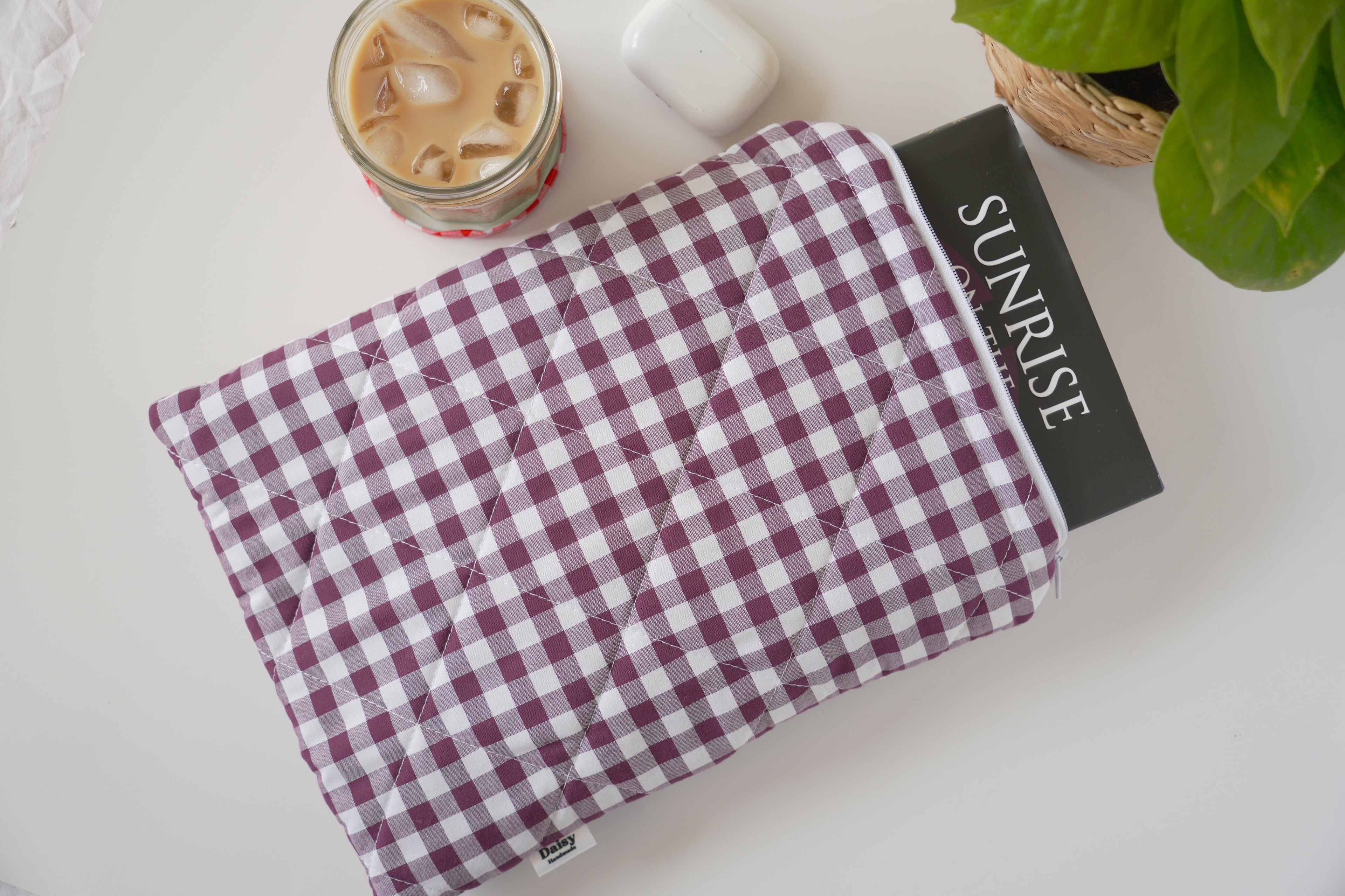Quilted Plum gingham book sleeve