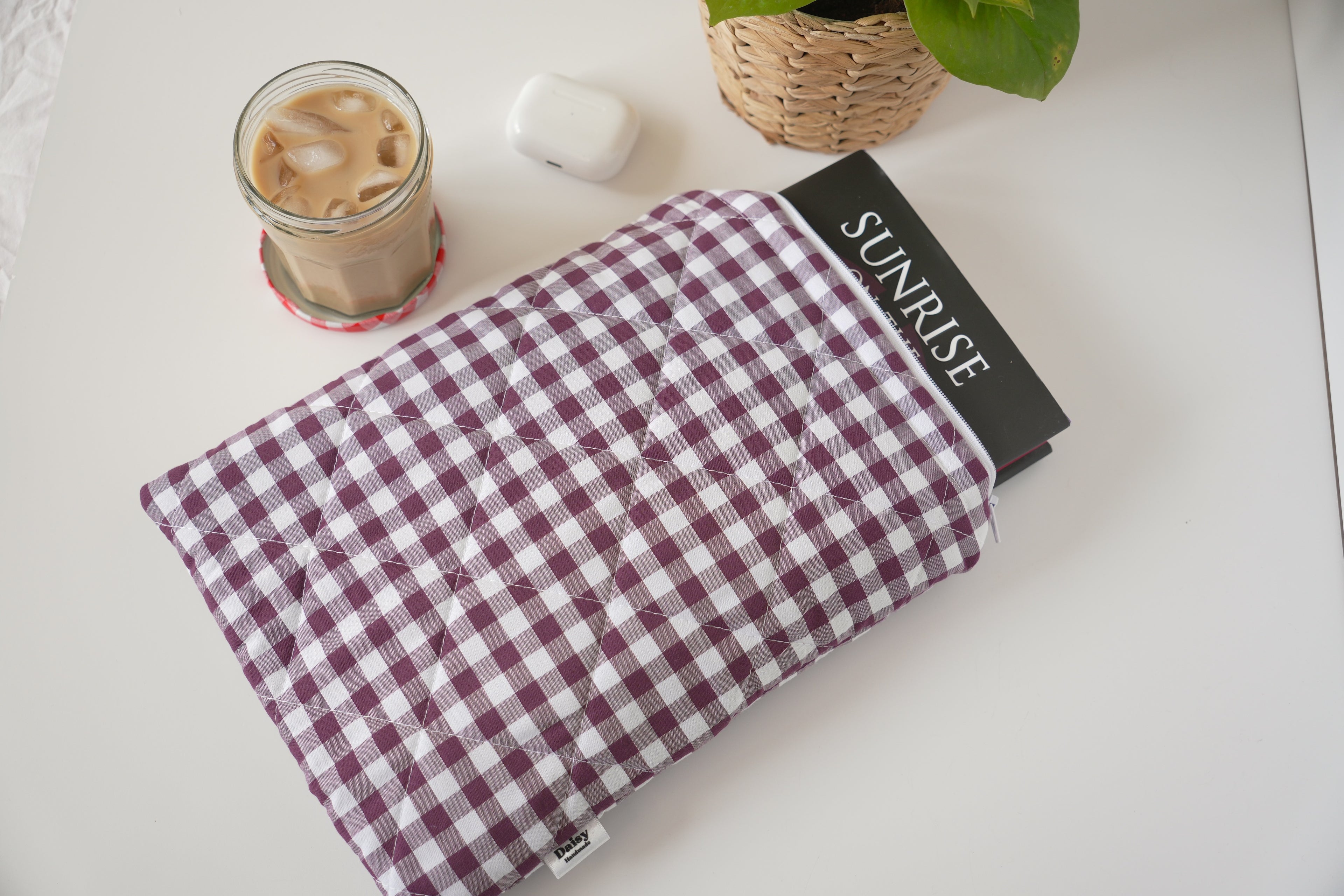 Quilted Plum gingham book sleeve