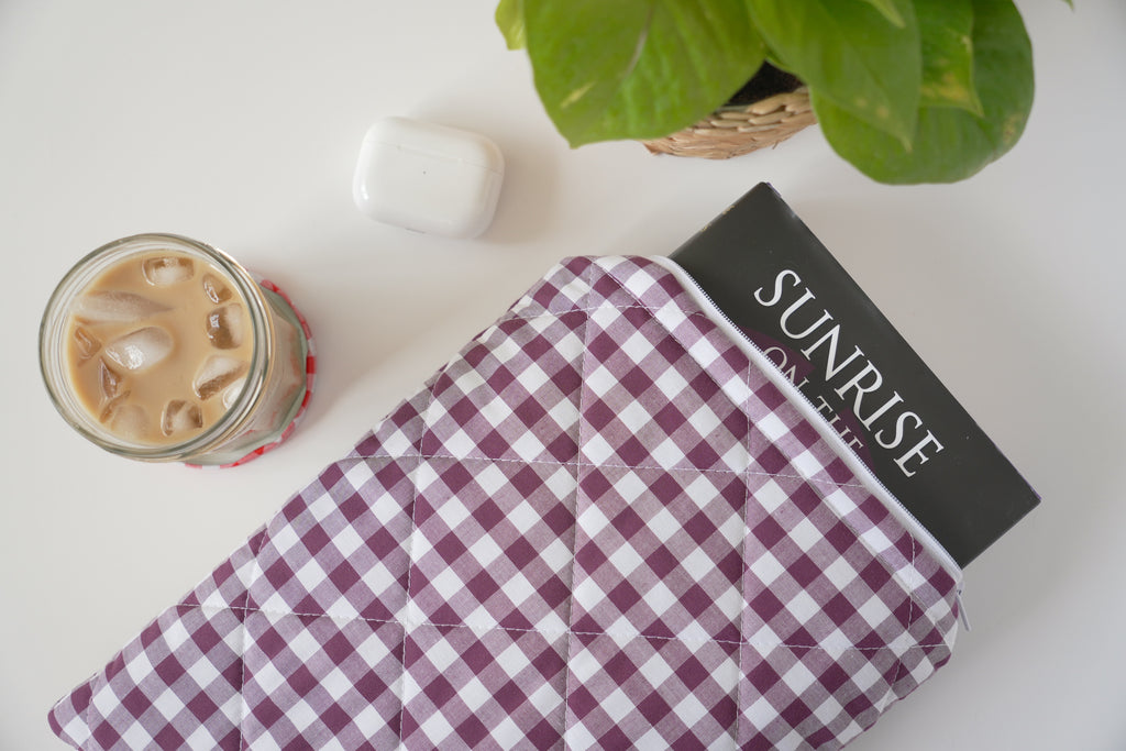 Quilted Plum gingham book sleeve