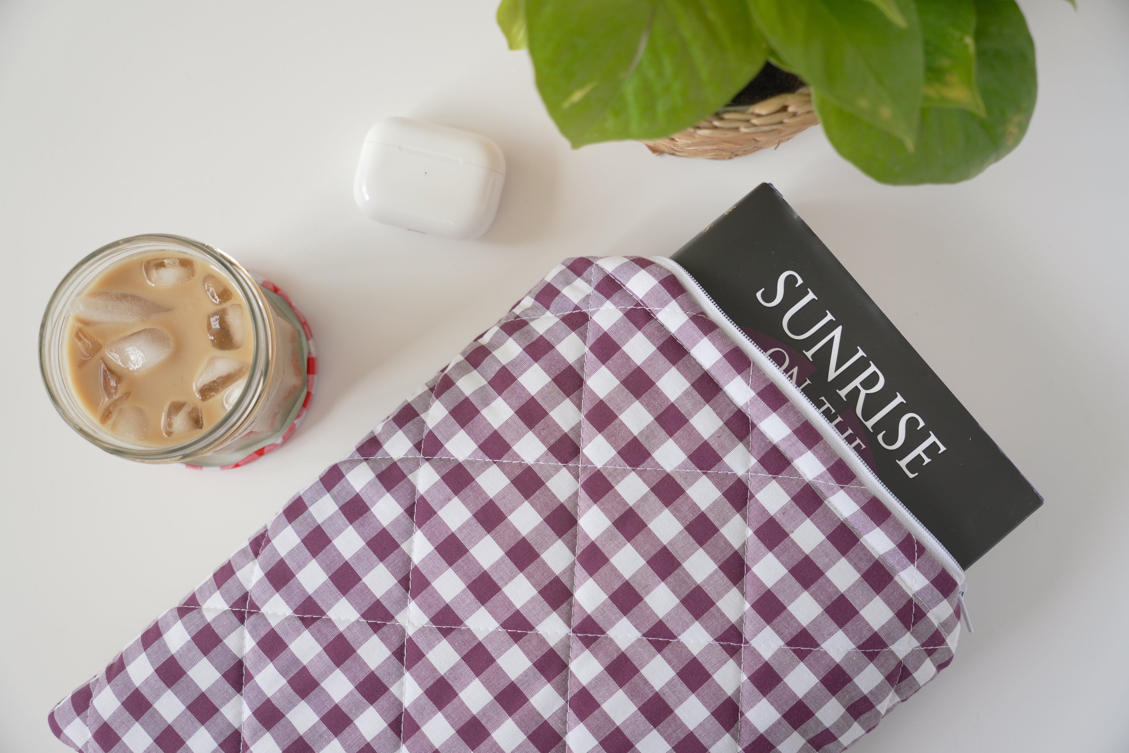 Quilted Plum gingham book sleeve