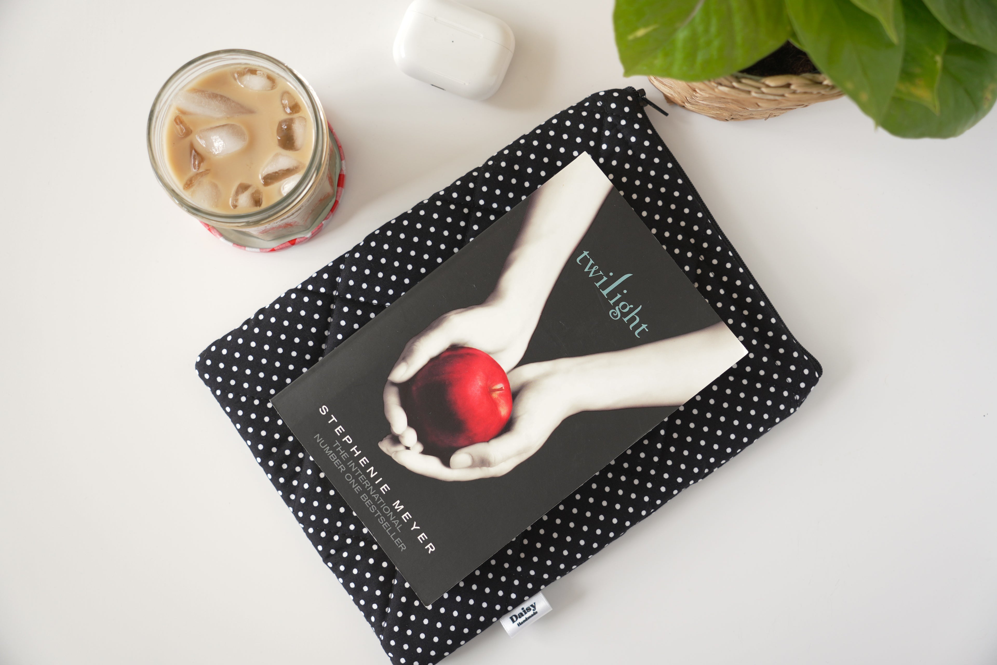 Quilted black mini polka dot book sleeve