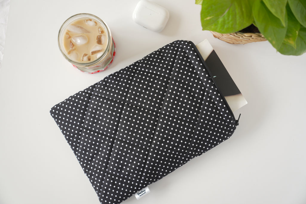 Quilted black mini polka dot book sleeve