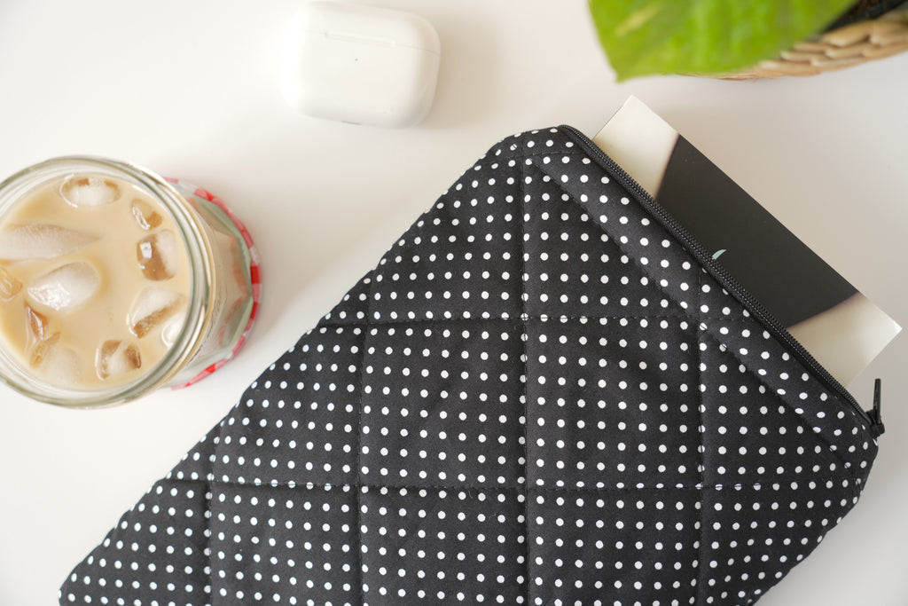 Quilted black mini polka dot book sleeve
